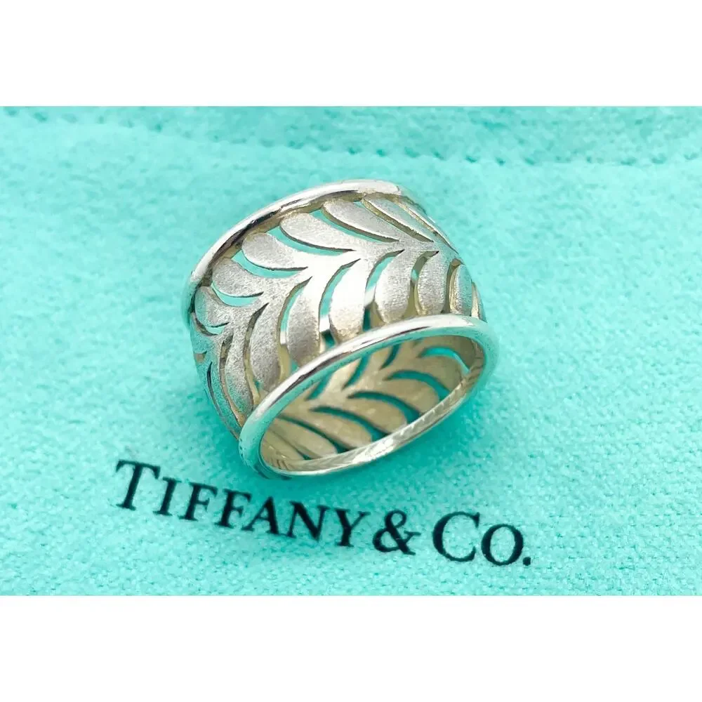 Tiffany & Co. Paloma Picasso Villa Palm Leaf Wide Silver Ring Band Size 4.75